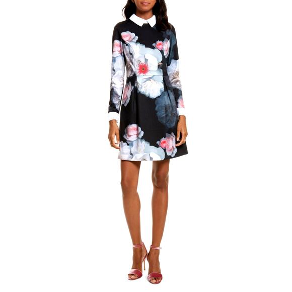 Ted Baker Kaleesa Chelsea Flower Collared Dress Size 0 Long Sleeves Zip Closure - Picture 3 of 10